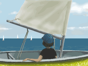 海上でボートに乗った男性イラスト