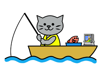 舟釣りをする猫のイラスト